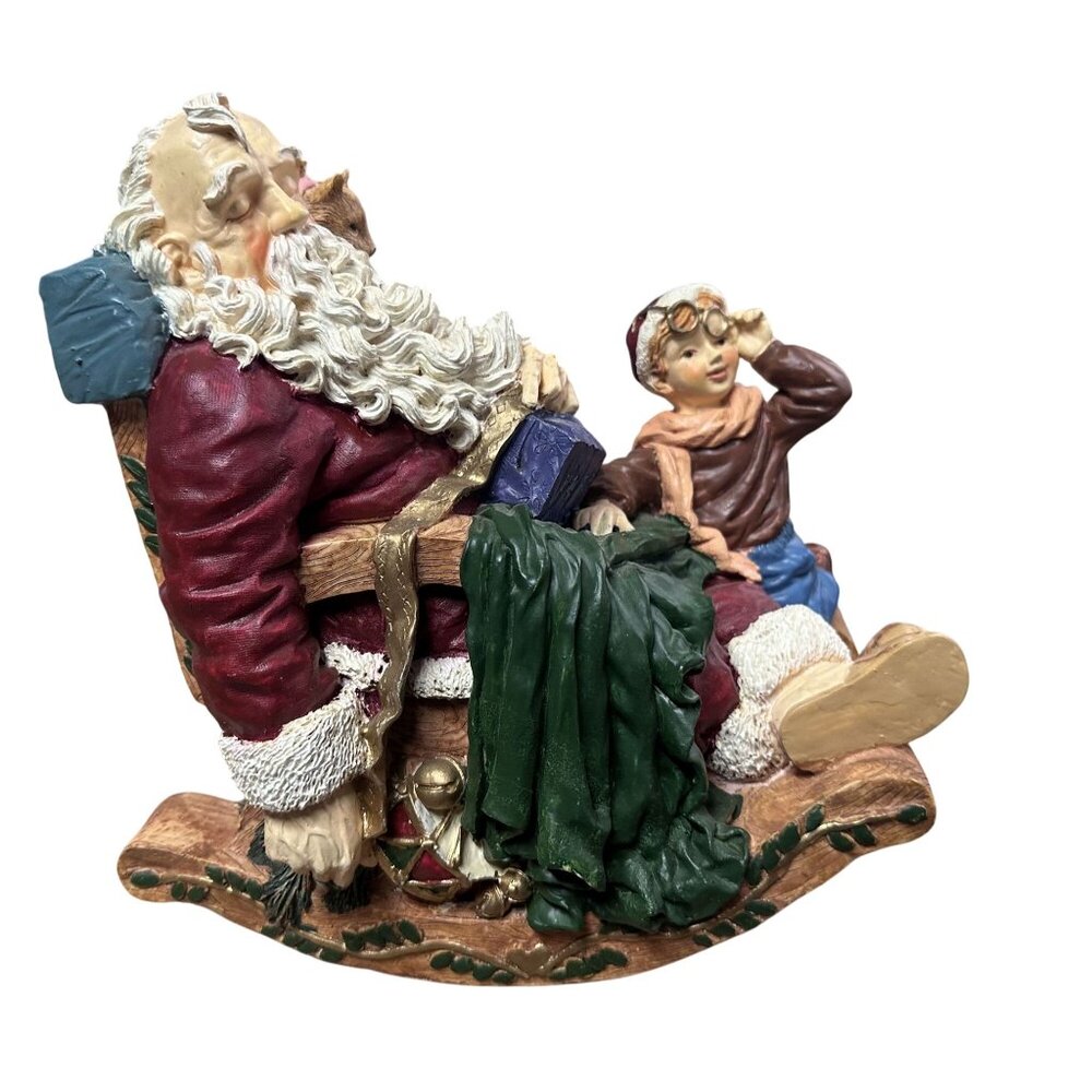 Vintage Resin Santa Clause Figure Sleeping Santa In rocking chair